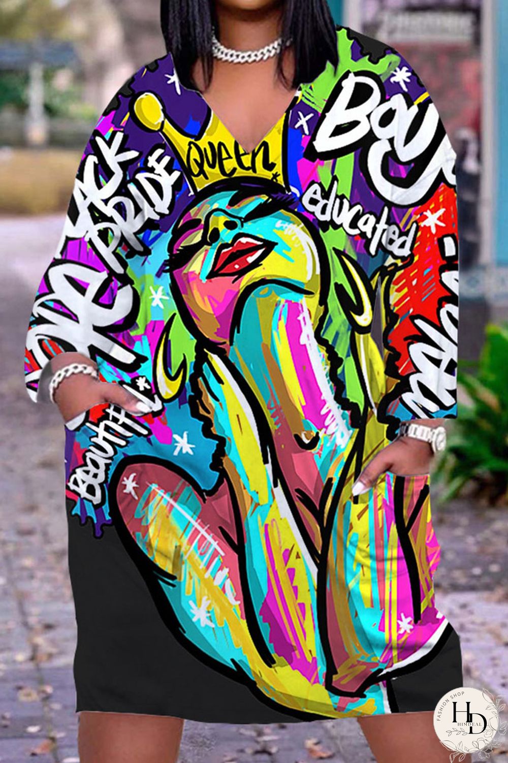 Yellow Brown Casual Print Patchwork V Neck Straight Dresses