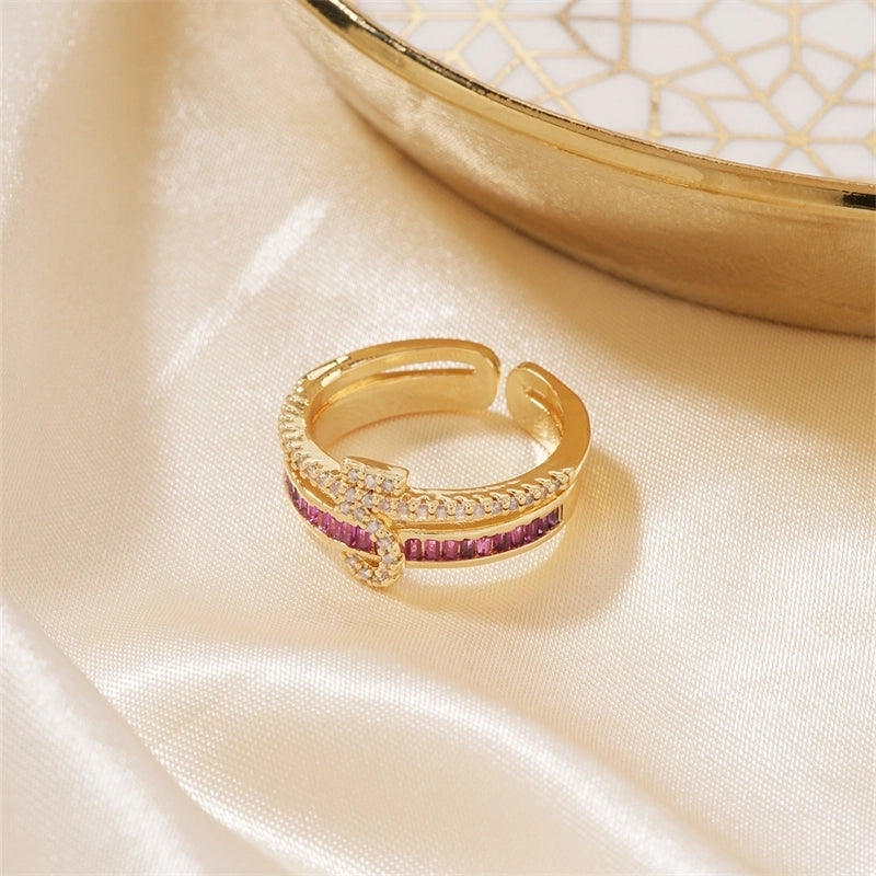 Copper K Gold Plated Cute Sweet Artistic Inlay Butterfly Zircon Open Rings