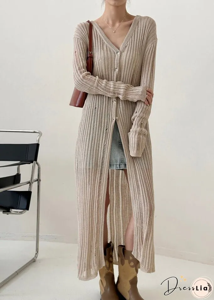 Women Black V Neck Hollow Out Ice Silk Knit Cardigan Fall