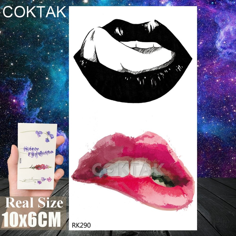Sexy Red Lips Tooth Tongue Temporary Tattoos Sticker For Adult Body Art Painting Chest Tatoos Fake Waterproof Tattoo Paper
