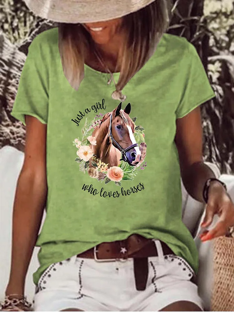 Just a girl who loves horses Raw Hem Tee