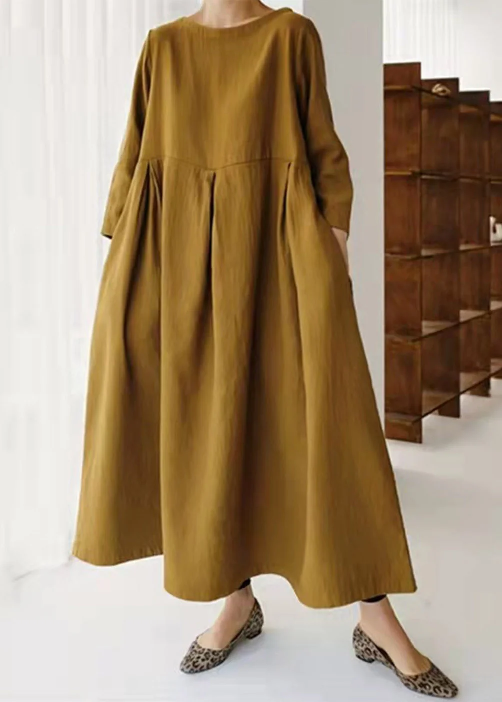 Linen And Cotton Casual Maxi Dress