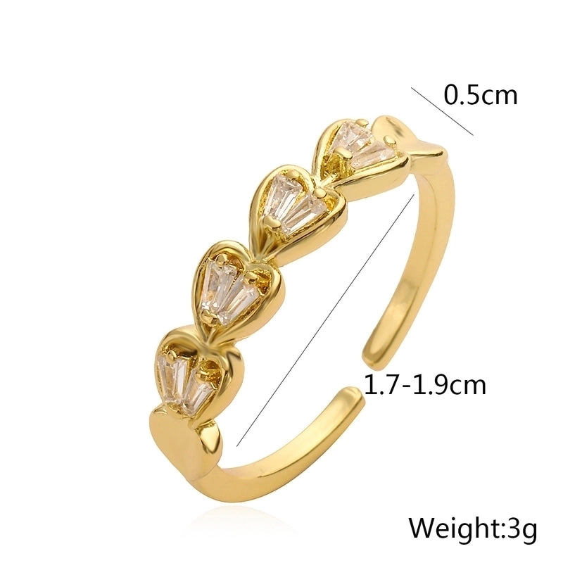 Copper 18K Gold Plated Sweet Minimalist Inlay Heart Shape Zircon Open Rings