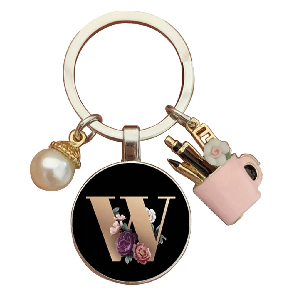 Resin Alphabet Letter Keychain Pearl Alphabet Key Ring Charms for Key Handbag Backpack