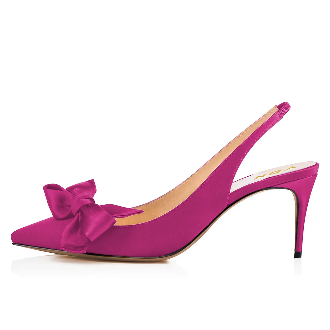 Elegant Pink Satin Slingback Bow Inlay Party Heels for Women