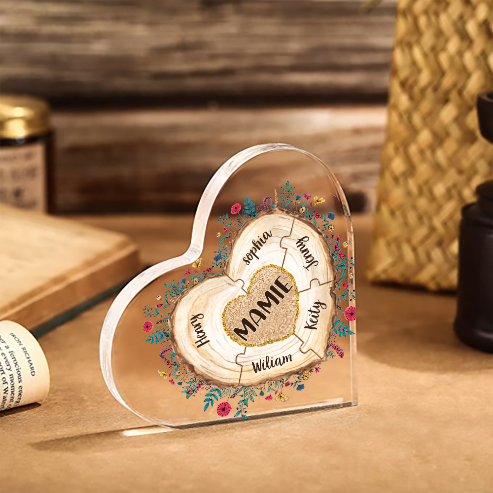 À ma Maman/Mamie - Plaque Acrylique Morceaux de coeur 6 Prénoms Personnalisés