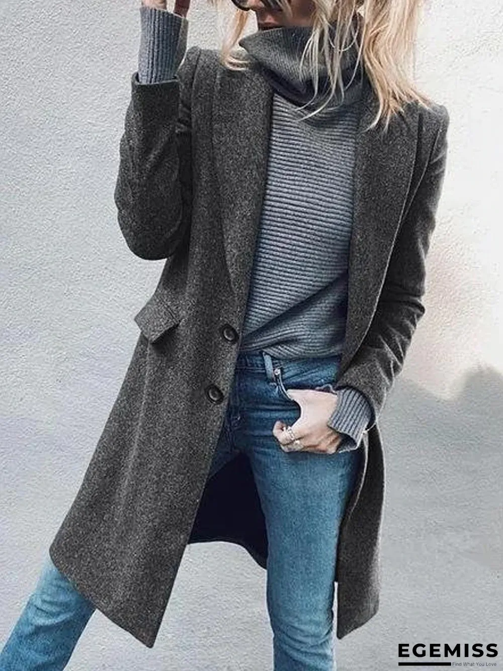 Fashion Lapel Mid-length Solid Color Woolen Coat | EGEMISS