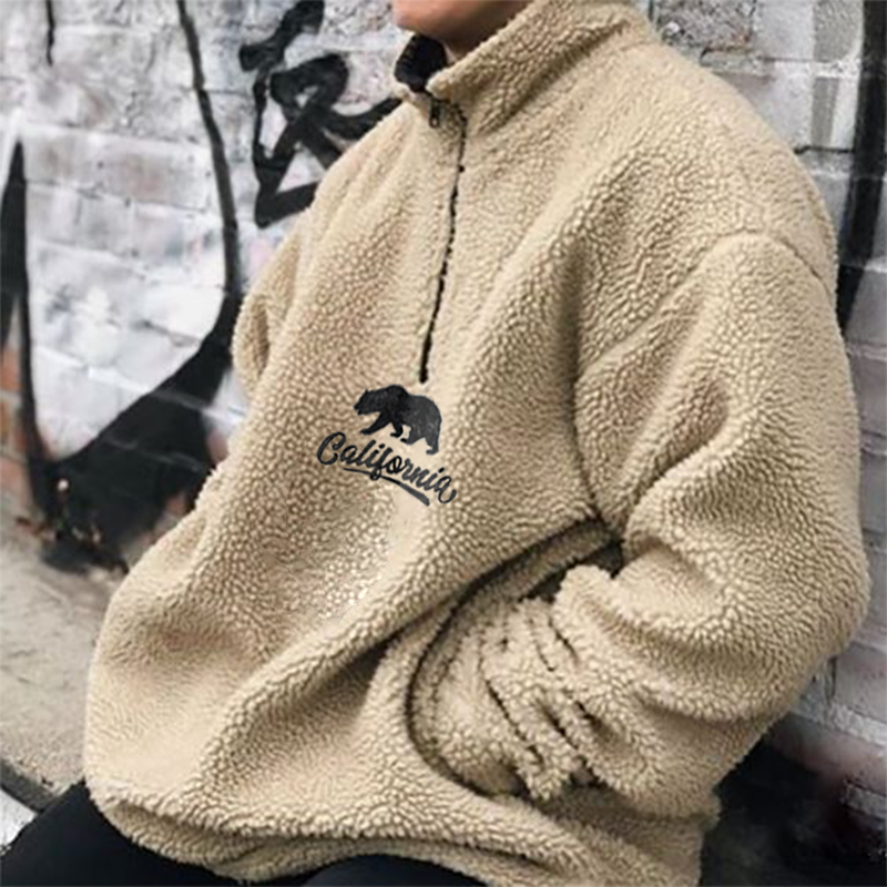 Men's CALIFORNIA Bear Embroidered Lamb Velvet Sweatshirt-barclient