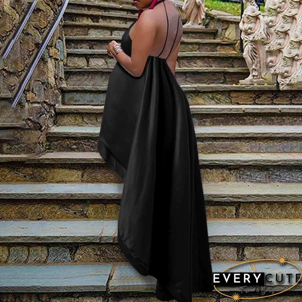 Summer Women Halter Neck Tank Tops Long Dress Sleeveless Backless Casual Loose High Low Blouse Shirt Plus Size