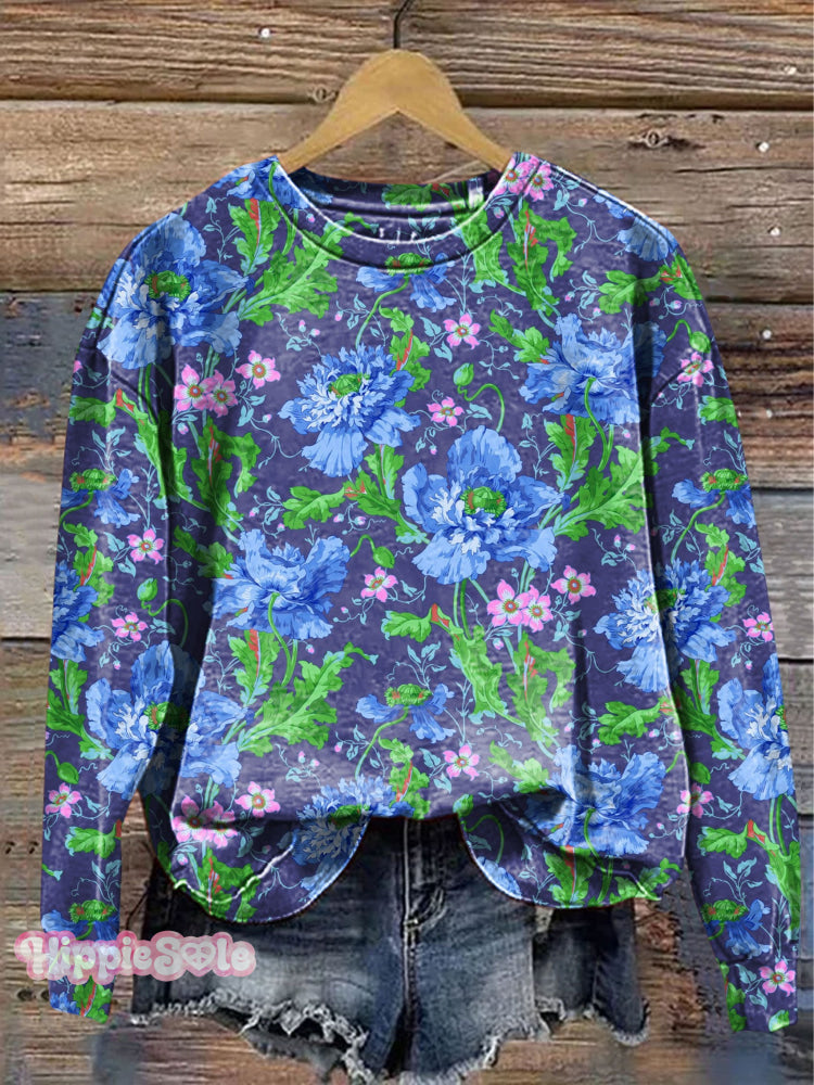 Vintage Floral Art Print Casual Sweatshirt Multicolor / S