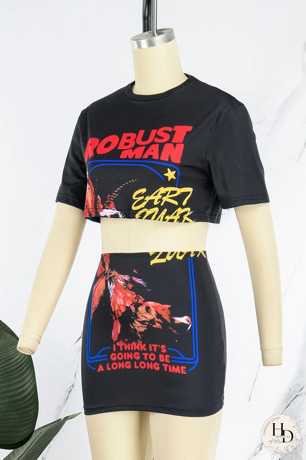 Red Casual Street Print Patchwork O Neck Half Sleeve Two Pieces