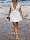 Polka-Dot Print Deep V-Neck Mini Dress