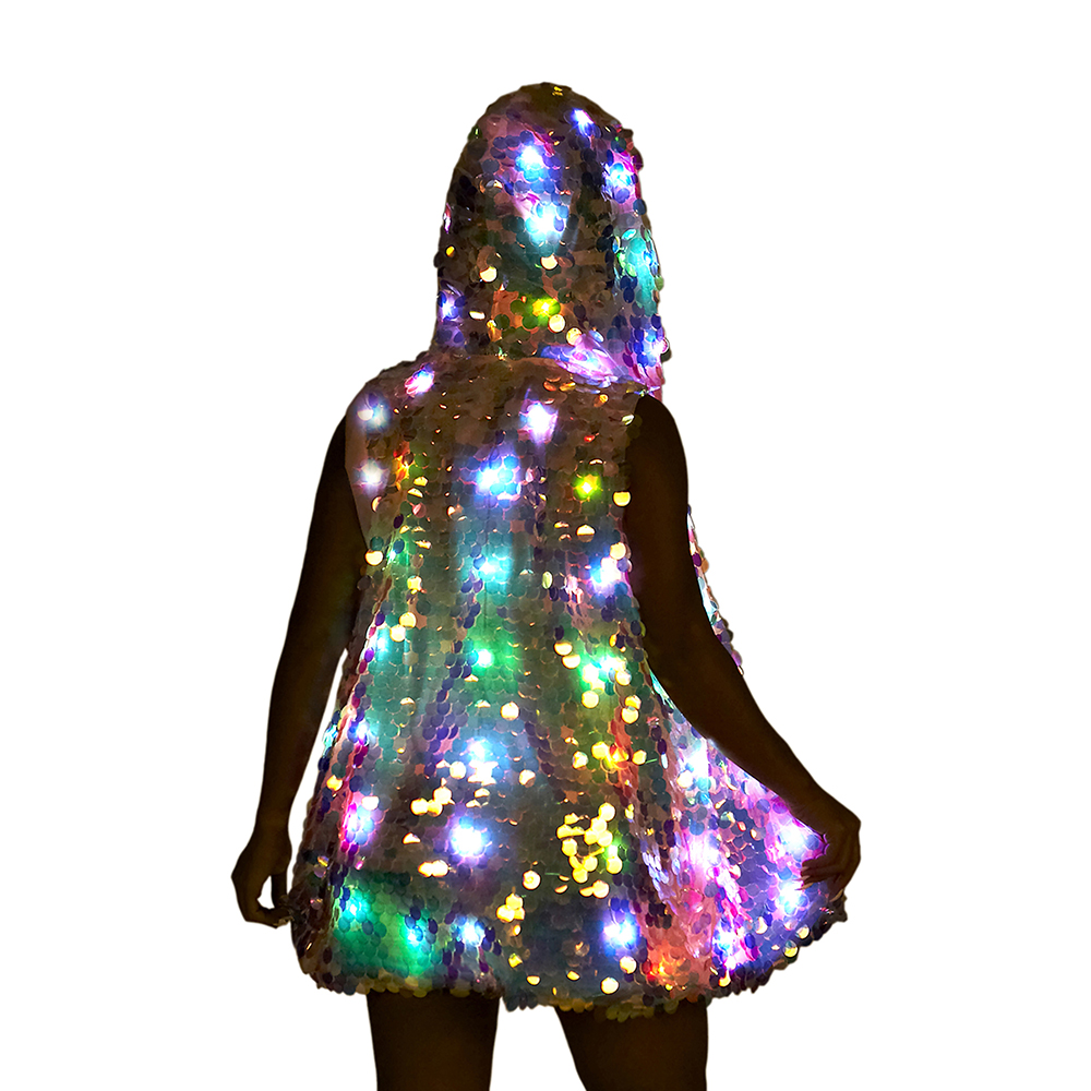 LED Light up Sequin Jacket For Women Flash Sparkly Vest Led Rave Costume Festival Outfits