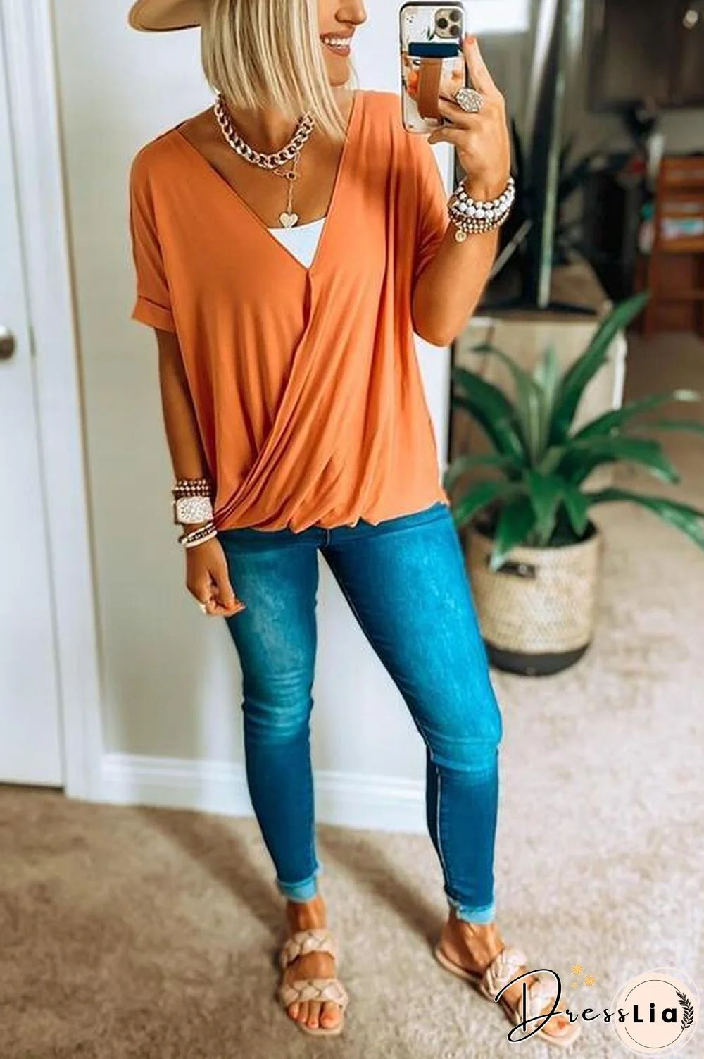 Crossover Short Sleeve Blouse