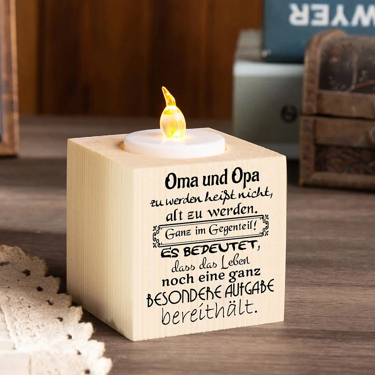Kettenmachen Holz Kompliment Kerzenhalter 1 bedruckte Seite-Oma und Opa zu werden bedeutet dass das Leben noch eine ganz besondere Aufgabe bereithält-Geschenk für Großmutter und Großvater