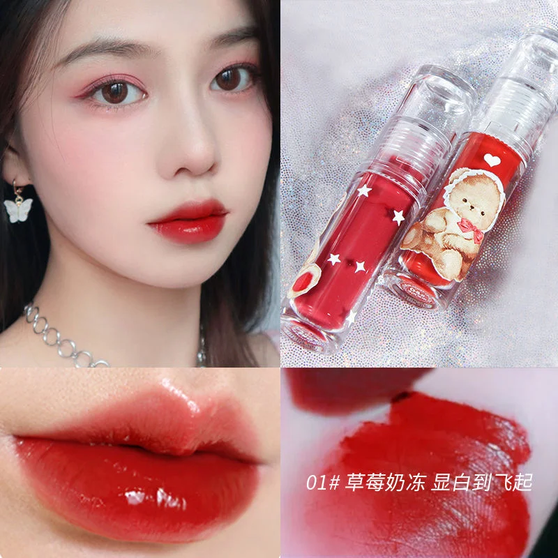 Mansly Kawaii Makeup Lip Tint Korean  Lipgloss Cute Bear Long Lasting Waterproof Liquid Lipstick Women Make Up