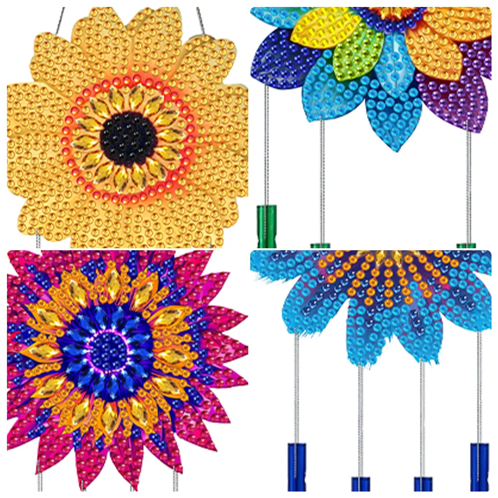 4Pcs Acrylic Colorful Flower Diamond Painting Wind Chimes DIY Crystal Wind Chime