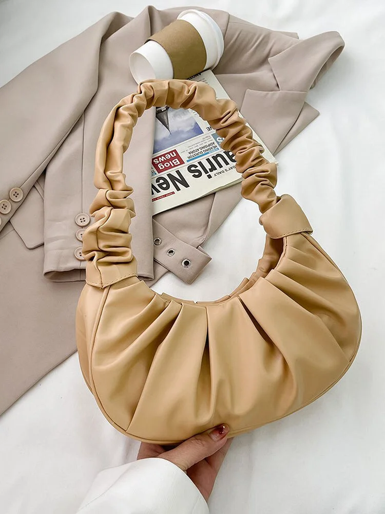 Pleated  Solid Color Shoulder Bag shopify Stunahome.com