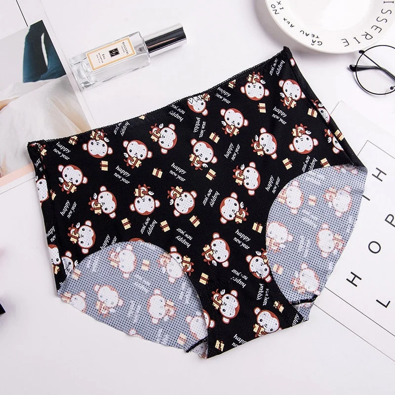 Women's Cotton Underwear Plus Size Ice Silk Comfort Panties Sexy Print Underpants Seamless Triangle Pants Female Sexy Lingerie