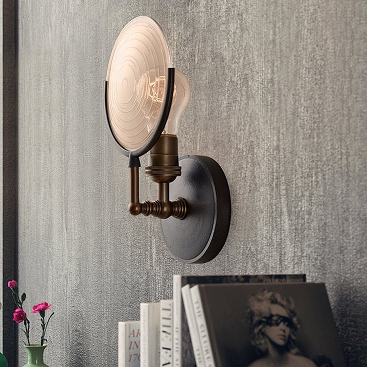Armed Sconce Light Traditionary Metal 11.5"/24" Wide 1 Head Black Wall Lamp Fixture with Round Frosted Glass Deco