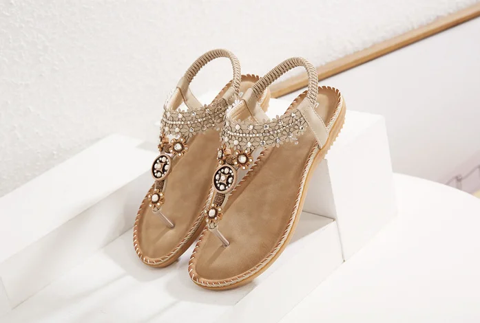 Ethnic Style Beaded Vintage Water Brick Sand With Toe Sandals 