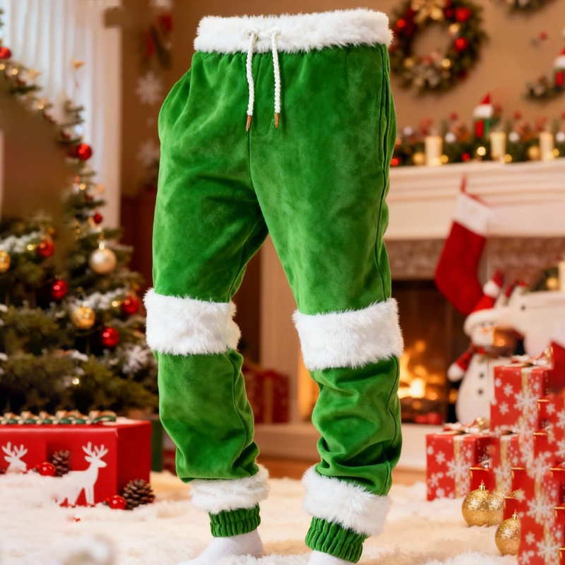 Men's Vintage Plush Christmas Art Cuffed Pants