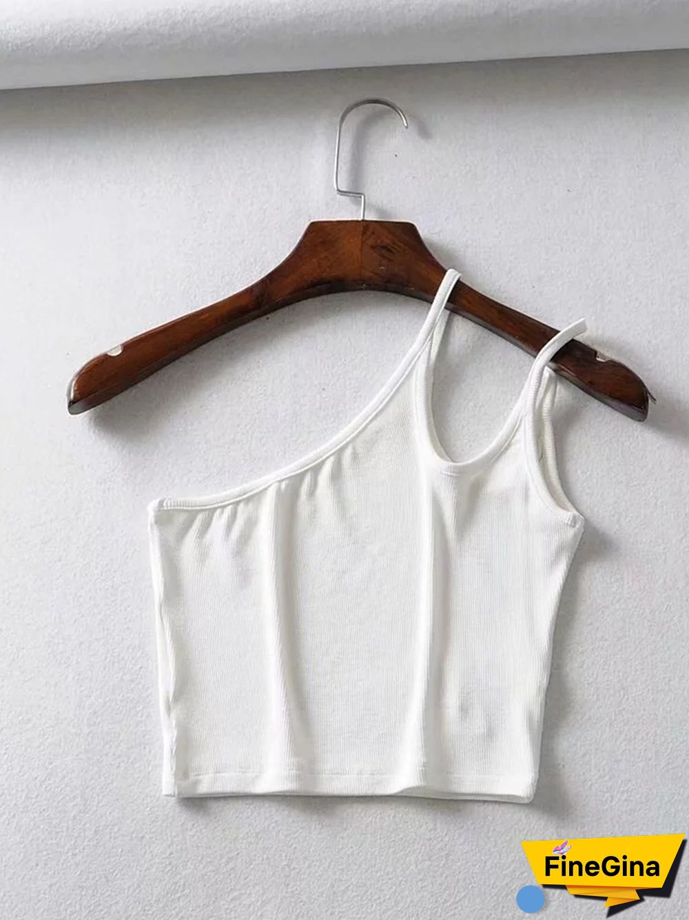 One Shoulder Ribbed Camis Women Summer Double Strap Slim Fit Tank Tops 90s Cool Girls Streetwear Strench Tees