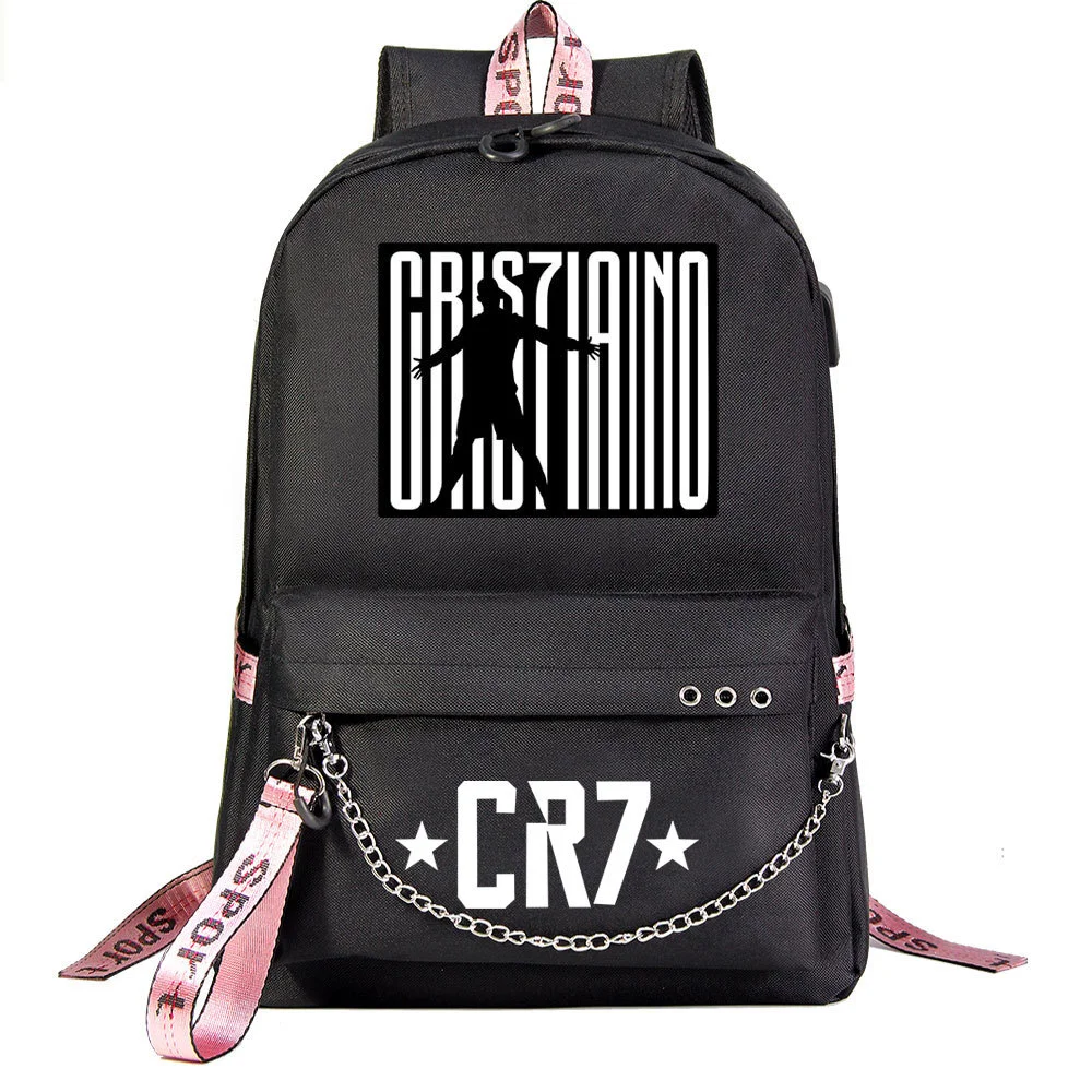 Buzzdaisy Cristiano Ronaldo Theme School Bag with 15-inch Laptop Compartment and USB Charging Cable