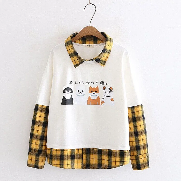 Cat Embroidery 2-Piece Color Block Hoodie