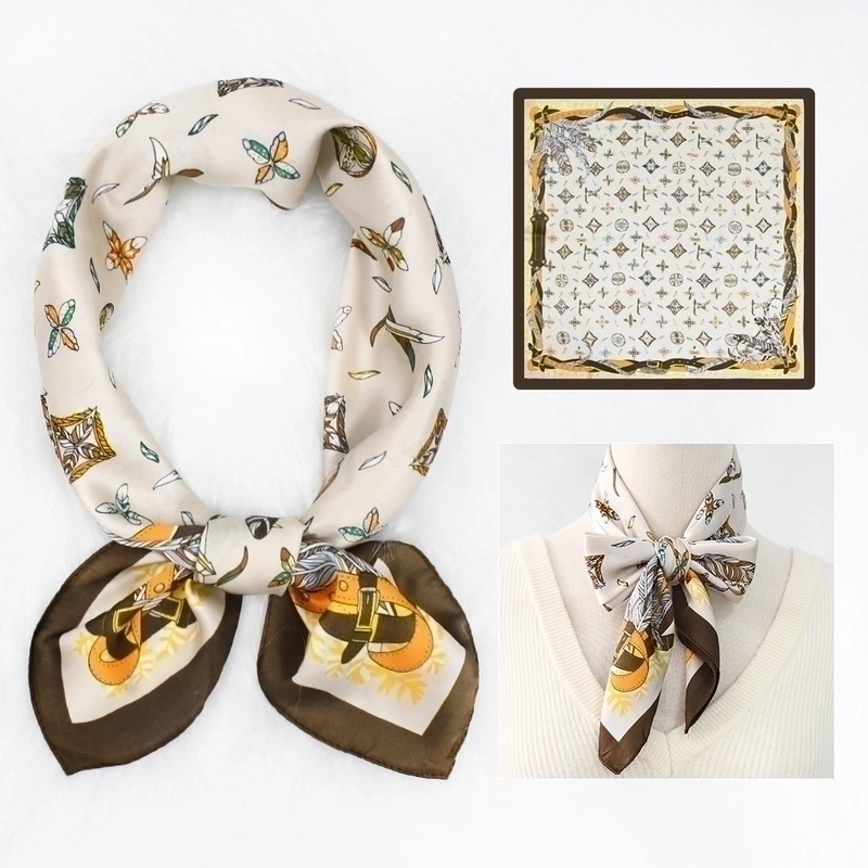2 Pieces Women’s Elegant Plaid Flower Horse Satin Silk Scarf