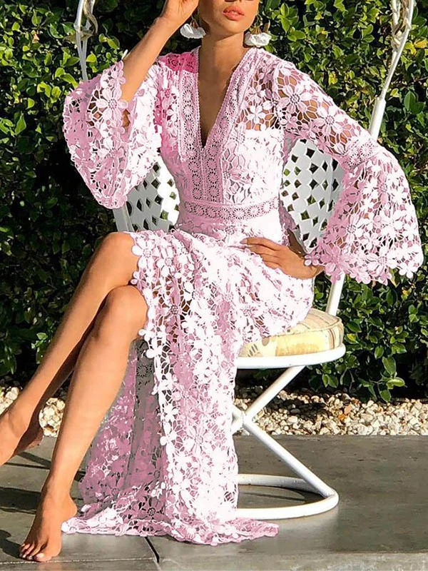 Sexy Lace Split-Joint Slim Maxi Dress