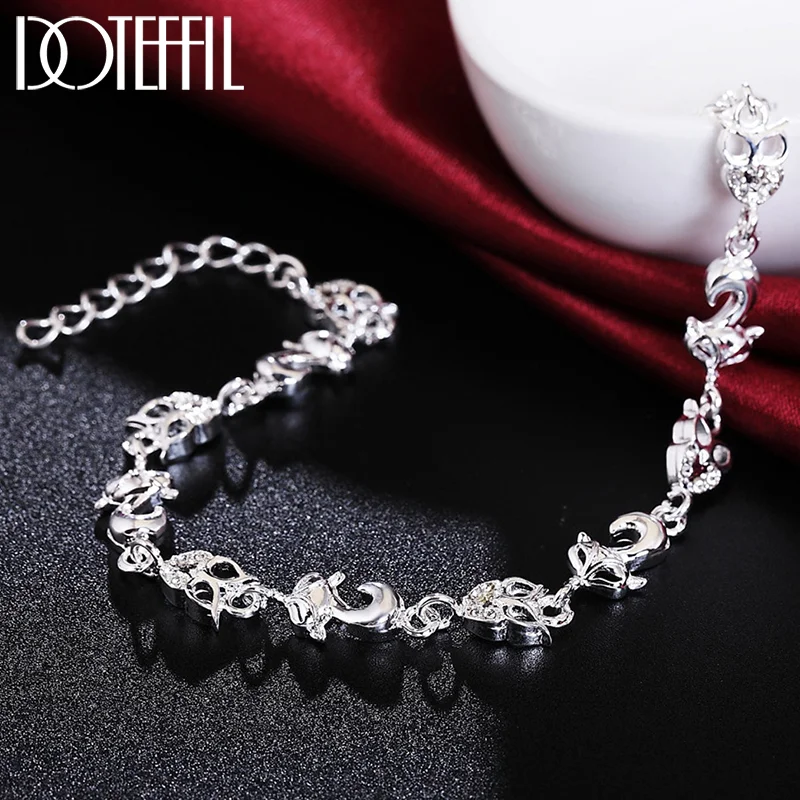 DOTEFFIL 925 Sterling Silver Fox Owl AAA Zircon Bracelet Chain For Women Jewelry