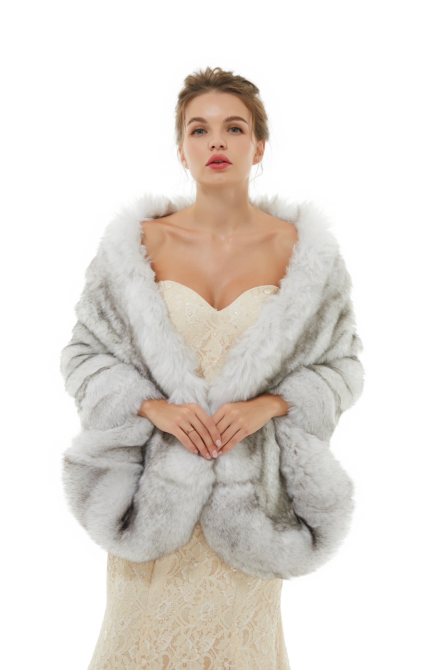 Luluslly Grey Faux Fur Wedding Wrap for Winter