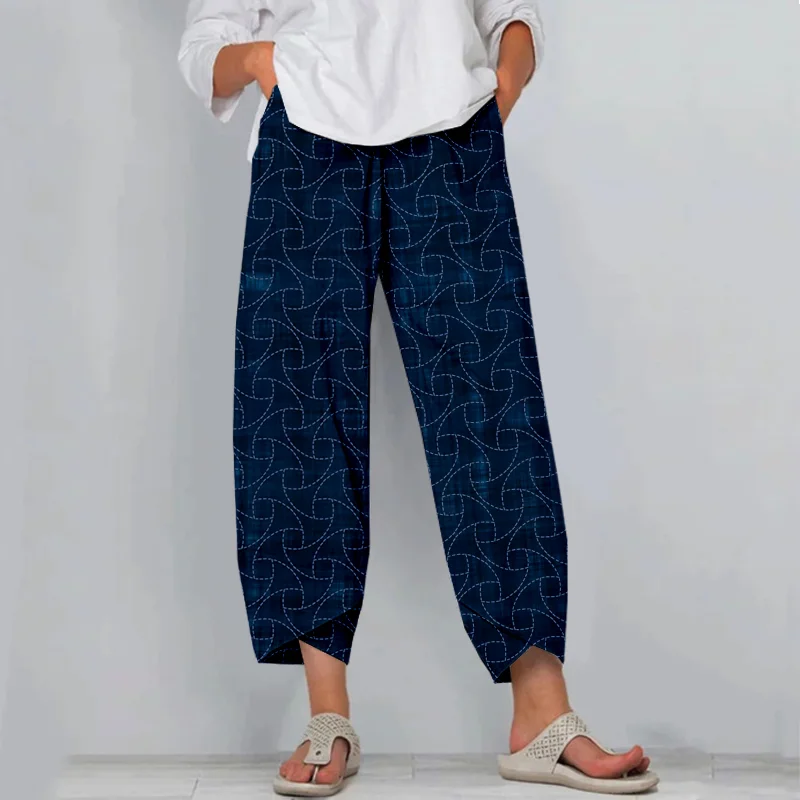 Vintage Japanese Traditional Sashiko Art Linen Pants
