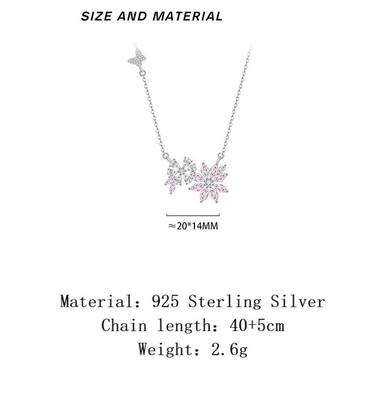 925 Sterling Silver Zircon Cable Chain Plating Flower Pendant Necklace