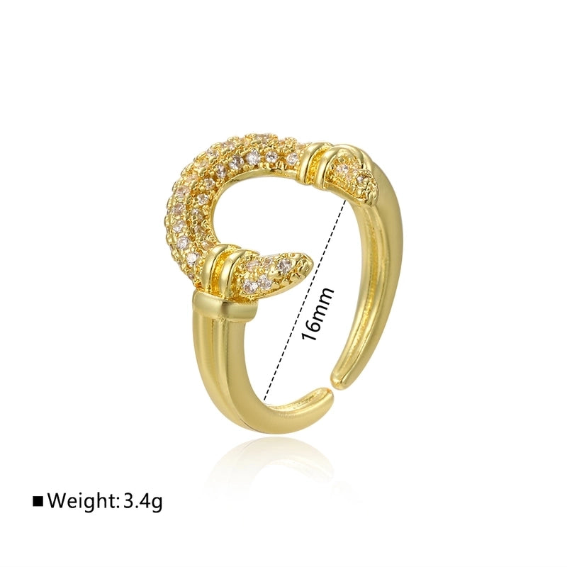 Copper Plating 18K Color-Retaining Zircon Horn Open Ring