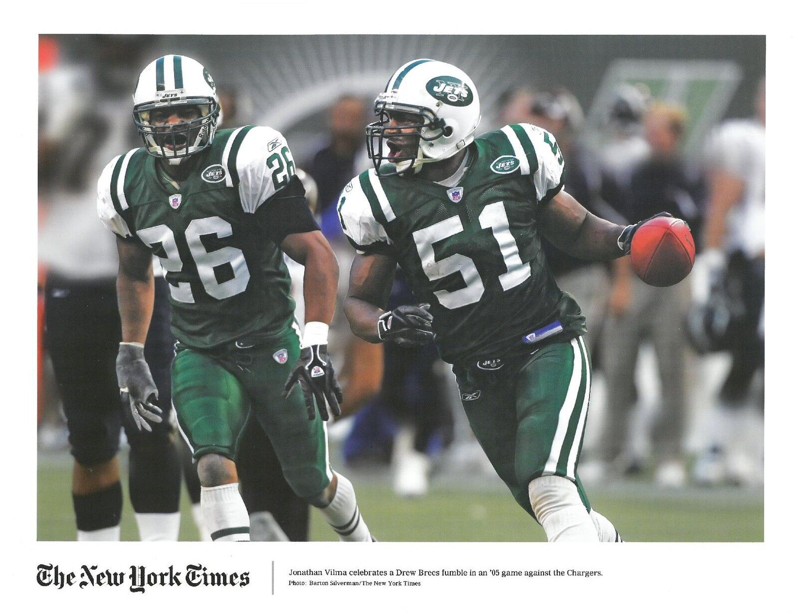 Jonathan Vilma Unsigned Jets New York Times 8.5x11 Photo Poster painting US#956
