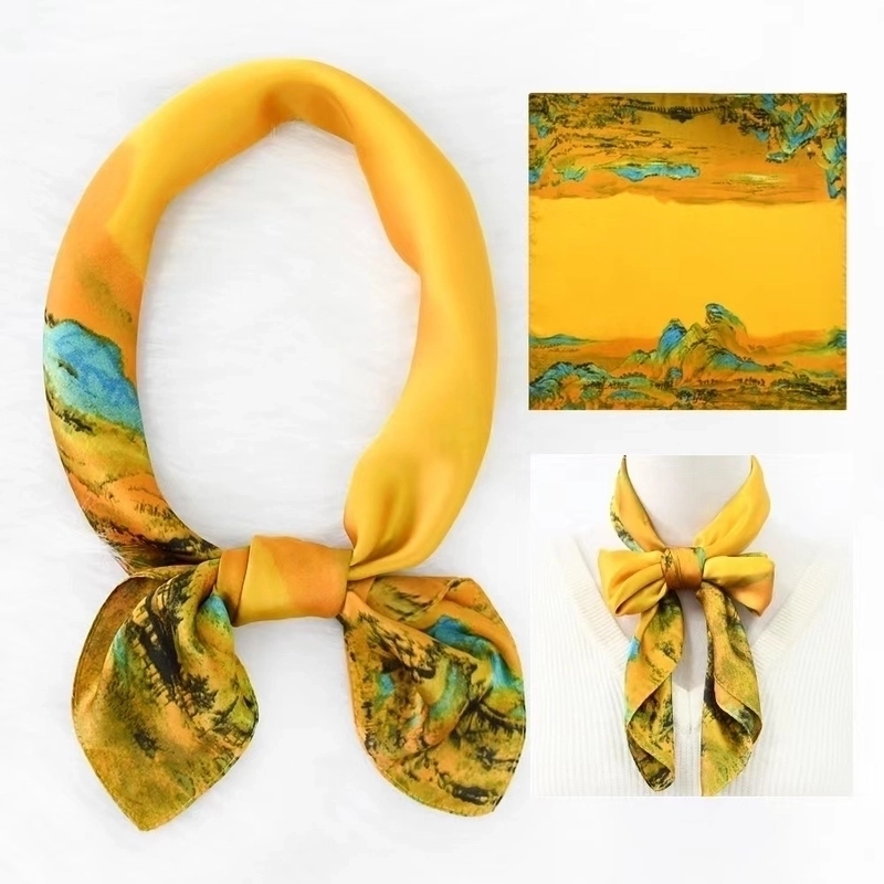 2 Pieces Women’s Elegant Plaid Flower Horse Satin Silk Scarf