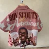 Boy Scout Tapestry Print Short Sleeve Button Lapel Jacket