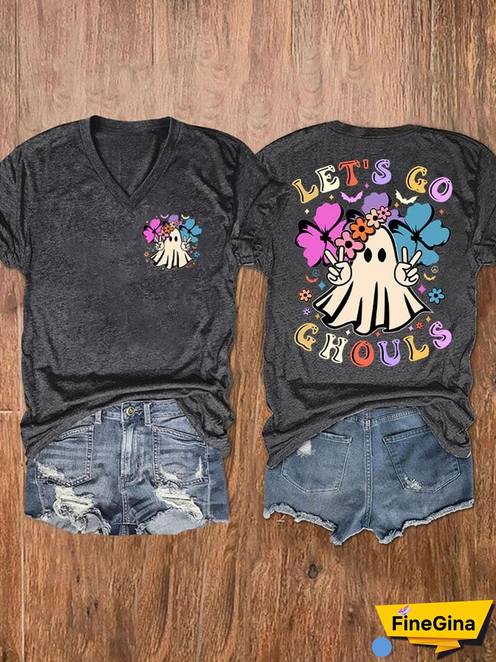 Women'S Let'S Go Ghouls Printed Short Sleeve T-Shirt