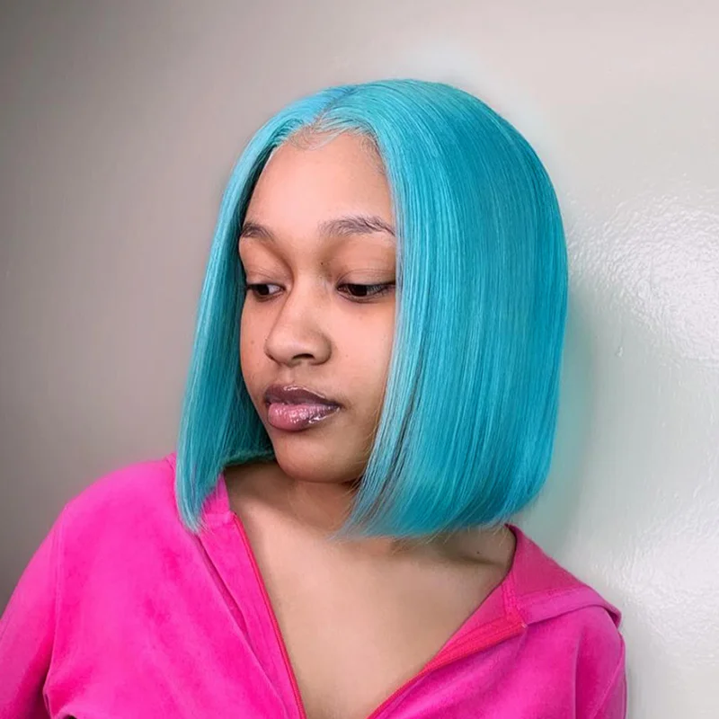 Jewtribute Hair®|Blue  Straight Short Bob Wig Lace Front Wig 