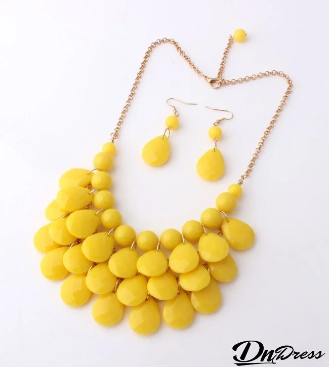 Women Fashion Exaggerated Color Drop Necklace Earrings Set