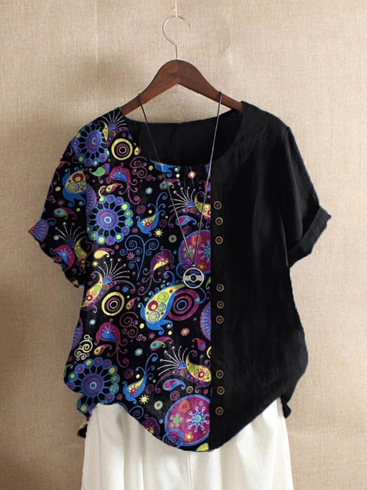 Bestdealfriday Black Floral Print Short Sleeve Shirts Tops 9106458