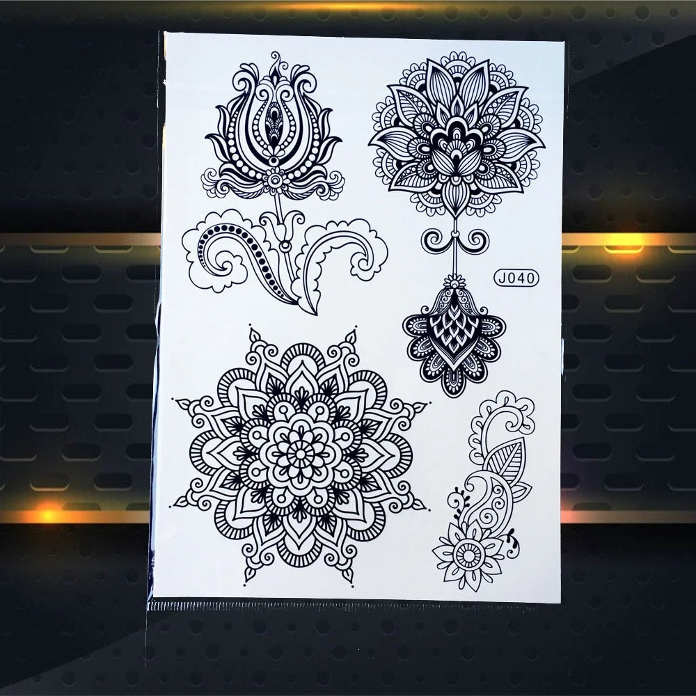 1PC Women Wedding Henna Flash Temporary Tattoo Sticker Black Elephant Ganesha Design Waterproof Fake Tattoo Elephant Chain PBJ18