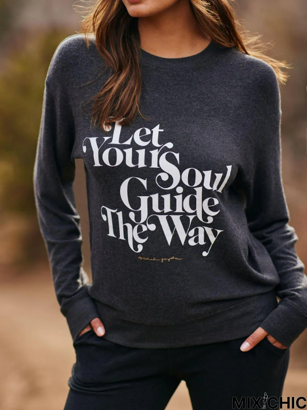 Casual Crew Neck Text Letters Loose Sweatshirt