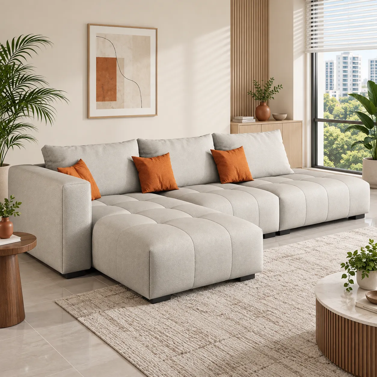 M02 Chaise Sectional Sofa - Light Grey - Room setting
