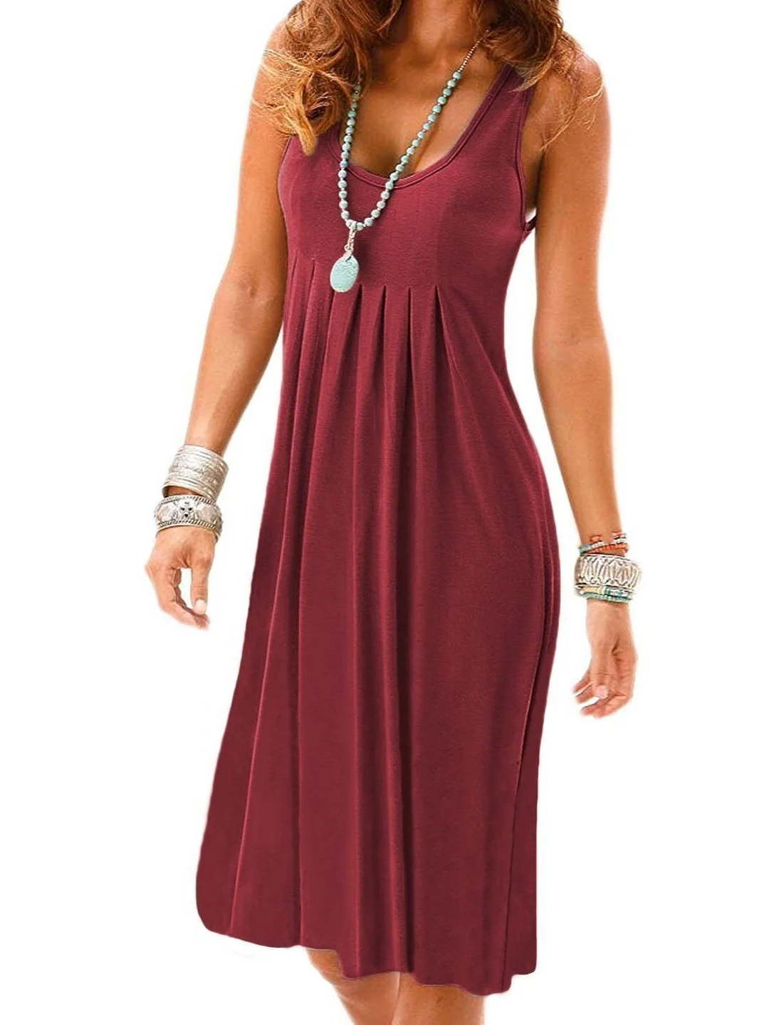 Women Plus Size Round-neck Sleeveless Dress Casual Summer Short Dress