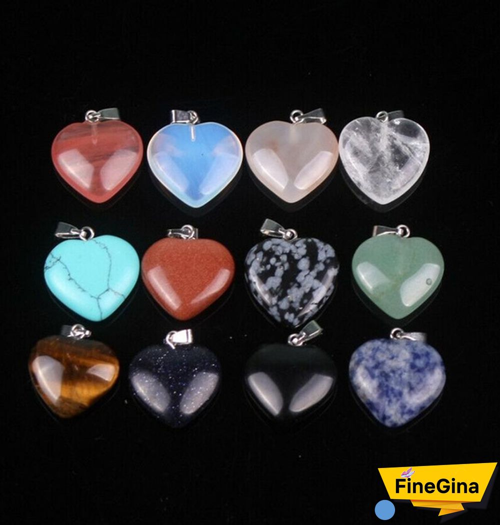 20Pcs/Lots Natural Gem Stone Love Heart Pendant Natural Crystal Stone Heart Shaped For Necklace Reiki Healing Women
