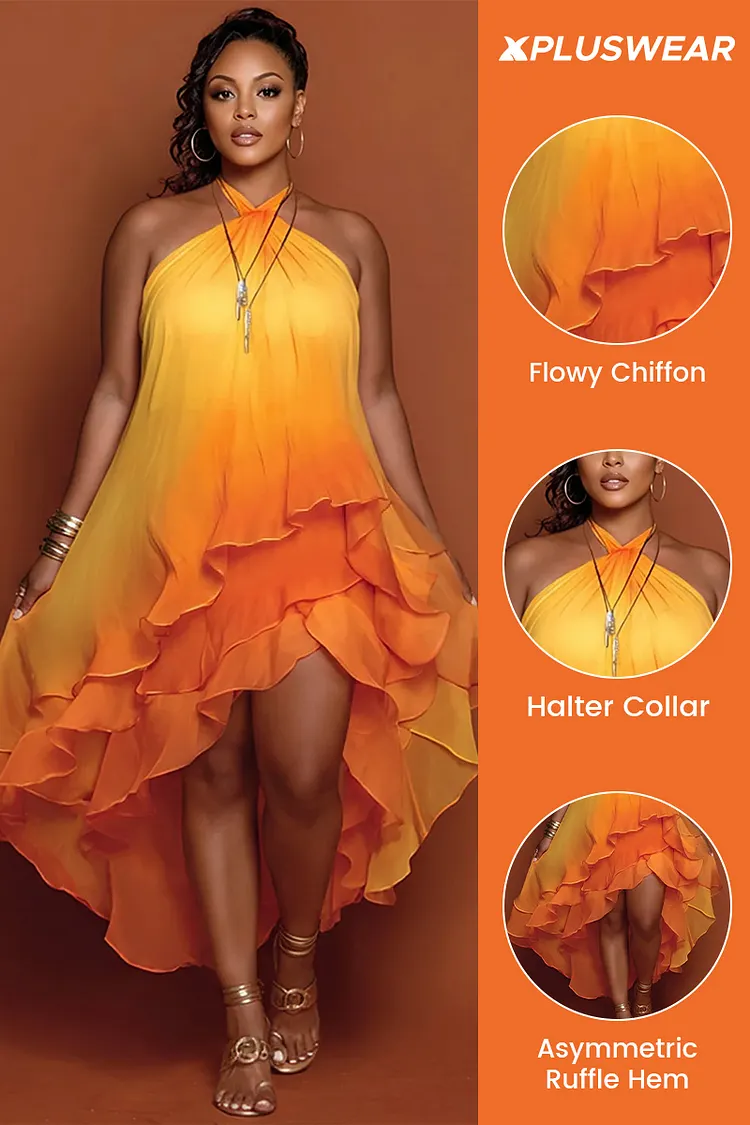Xpluswear Design Plus Size Vacation Sundress Multicolor Gradient