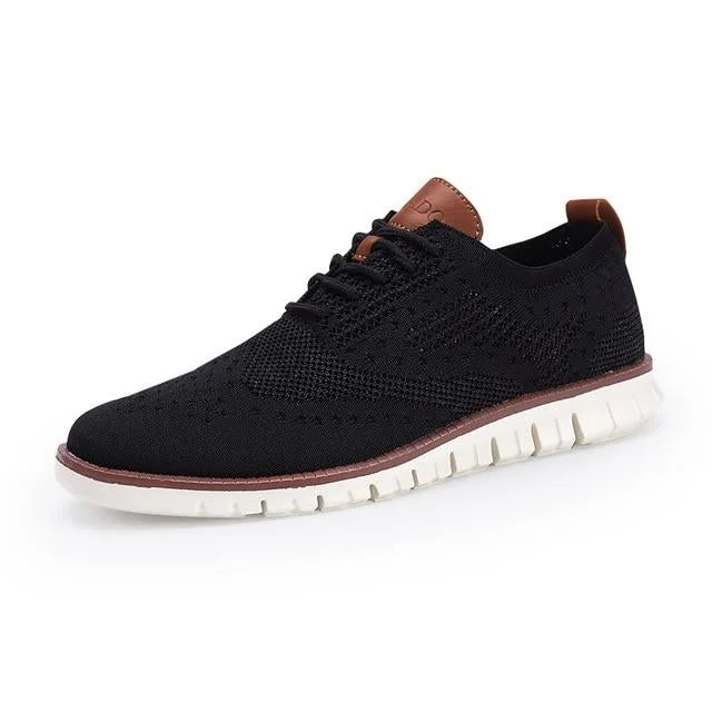 Men's Shoes Lace Up Footwear Fashion Hollow Breathable Knitted Mesh Flats Shoes